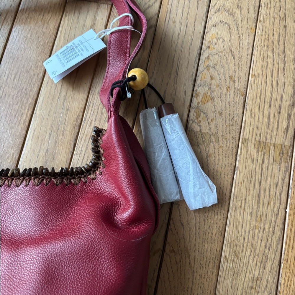 The Sak Red Leather Shoulder Bag with Whipstitch Trim - Picture 5 of 5